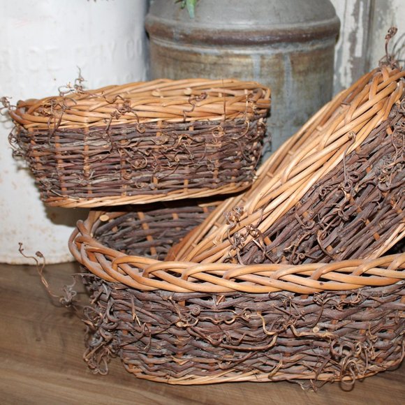 NEW Set of 3 Large Rustic French Country Farmhouse Willow Nesting Baskets - Picture 8 of 12